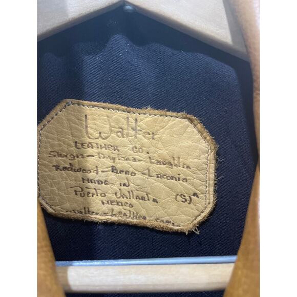 Vintage Walter Leather Co. Made in Mexico Leather Cognac Biker Jacket Sz S - Picture 4 of 7